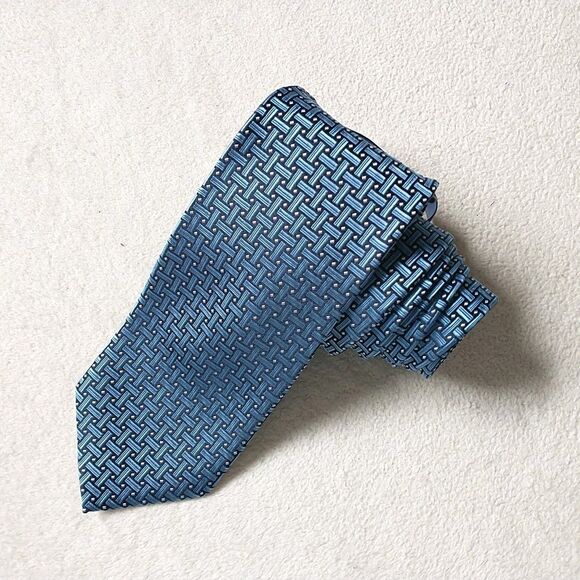 STAFFORD NeckTie Tie Blue Geometric Silk Jacquard 3x58" New - Picture 1 of 7